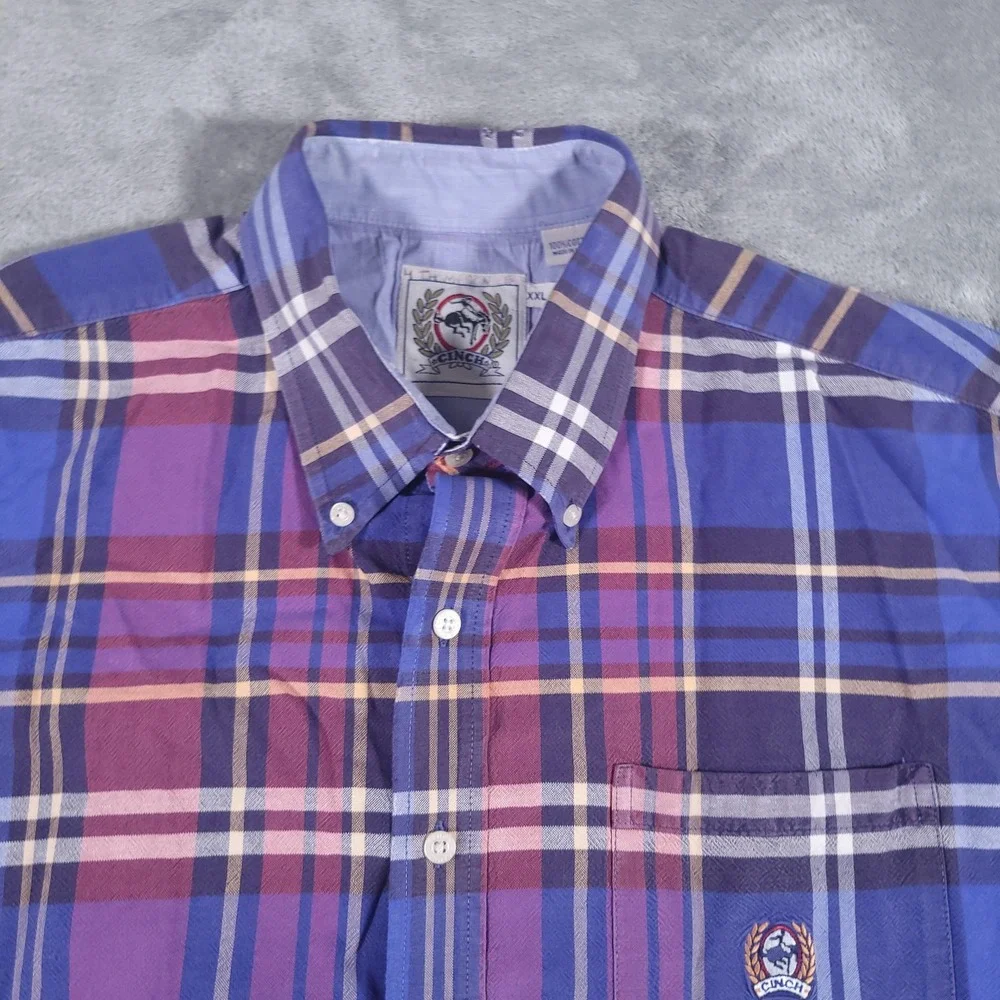 Cinch Shirt Mens 2XL Purple Blue Plaid Button Down Western‎ Rodeo Cowboy Logo